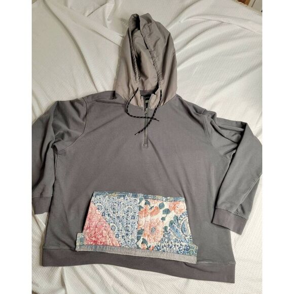 Hoodie Reworked upcycled repurposed plus size quilted pocket - Picture 6 of 9